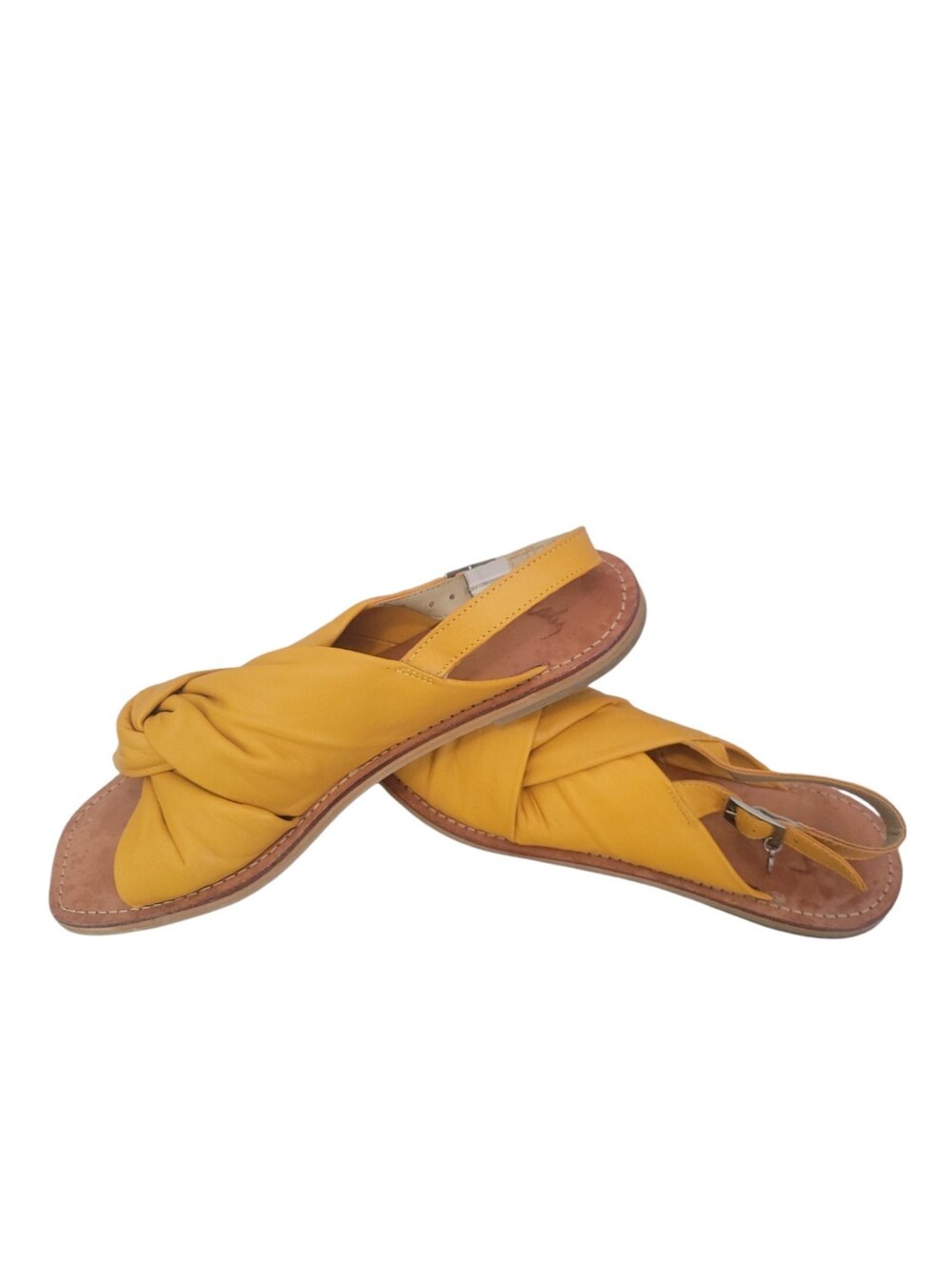 Velez Artisan Leather Knot Sandals Mustard Yellow Slingback Flat 38 Boho Resort - Picture 6 of 11